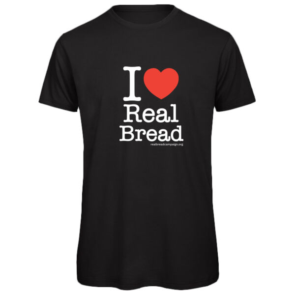 I ❤ Real Bread - Stacked Design - Mens Black Organic T-Shirt Thumbnail